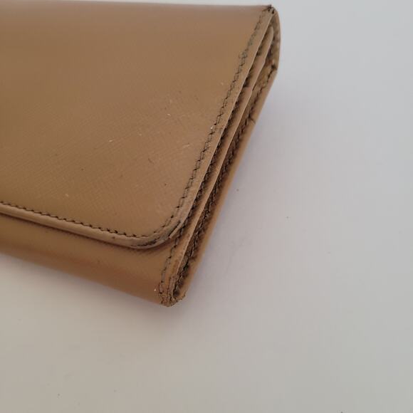PRADA Vintage Saffiano Tan Beige Leather Logo Wallet Envelope Large Clutch Fair - Picture 11 of 12